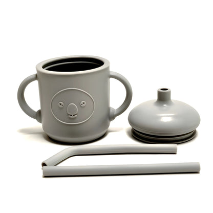 Silicone Learning Mug With Straw Children's Drop Resistant High Temperature Training Cup With Lid Baby Silicone Mug