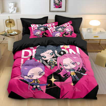 Kpop Demon Hunters Huntrix Bedding Set - Single to King Size, Anime Print Duvet Cover Sets for Adult Bedrooms