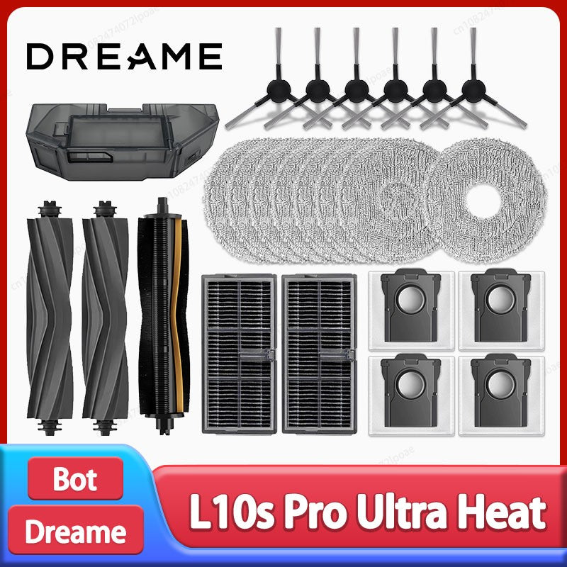 Acessórios para Robô Aspirador Dreame L10s Pro Ultra Heat / X30 Ultra: Escova Principal, Escova Lateral, Pano de Limpeza, Filtro Hepa, Saco de Pó, Peças de Reposição