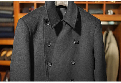 Mauroicardi Autumn Winter Long Warm Green Polo Coat Men Double Breasted Cool Luxury Elegant England Style Wool Blends Overcoat