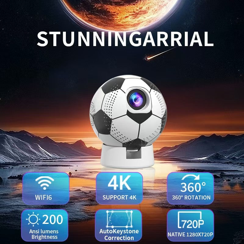 MSAI Soccer Q8 Projector 4K 720P Android 12 Auto Focus Dual-Band WiFi Multi-Language Projector for Camping Bedroom Outdoor Movie