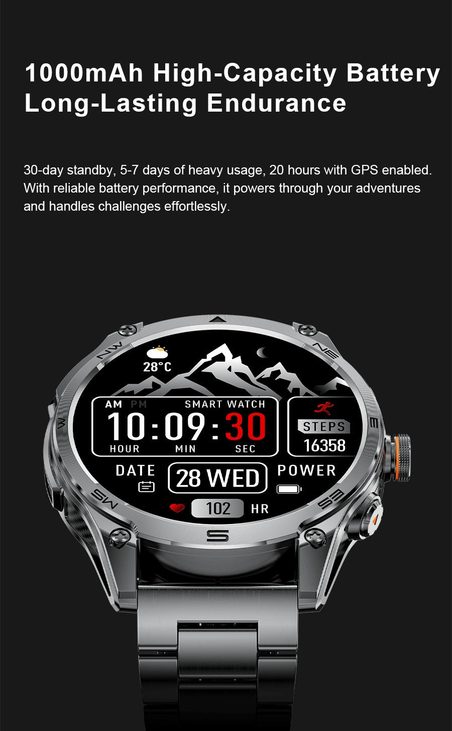 T-REX3 ULTRA New GPS Smart Watches 1000Mah Battery Compass 10ATM Waterproof Tactics Sport Flashlight BT call Smart Bracelet Man