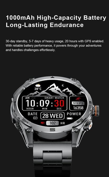 2025New GPS Sports Smart Watch  AMOLED Flashlight 950Mah Battery IP68 Waterproof Fitness Trackr BT Call Smartwatch For Men Women