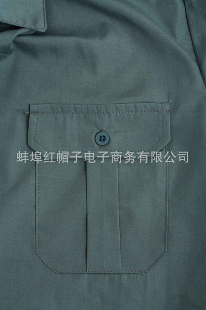 New 2025 Men's Summer Short Sleeve Solid Safari Shirt Loose Casual Cargo Shirt Double Pocket Lapel Button-up Men Work Shirt Tops