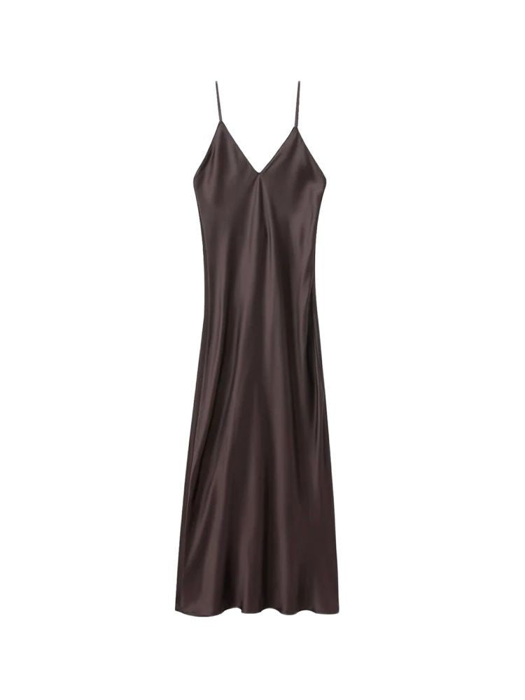 TRZA-Women's Satin Midi Dress, V Neck, Thin Straps, Backless, Female Dresses, Se