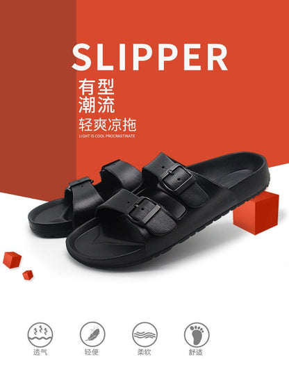 Litfun Women Summer New Sandals Fashion Double Buckle Outdoor Non-slip Beach Shoes Soft EVA Sandals Couple Casual House Slides