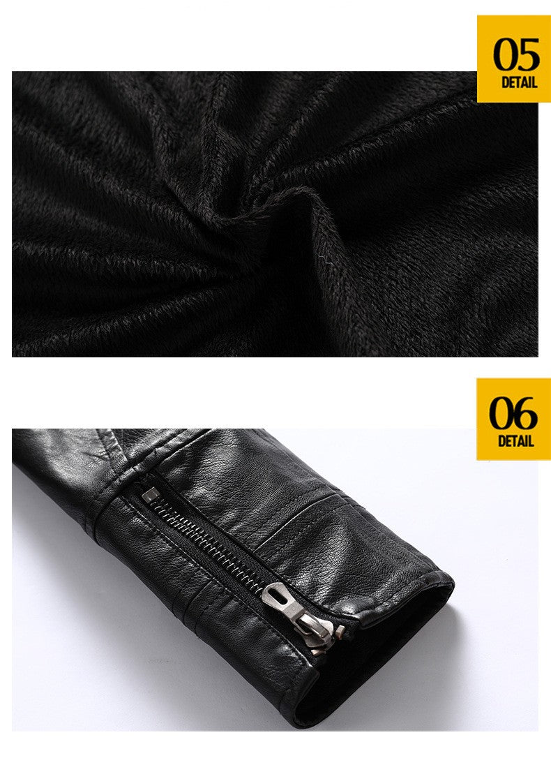 Autumn Winter New Fashion Men's Solid Color Simple Basic Casual Trendy Stand Collar Zipper Faux Leather Coats Male Jackets Tops