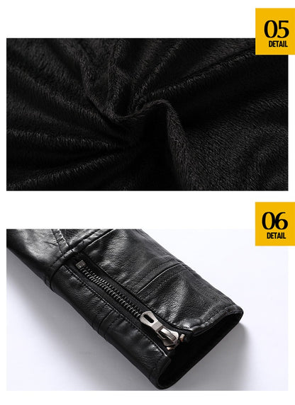 Autumn Winter New Fashion Men's Solid Color Simple Basic Casual Trendy Stand Collar Zipper Faux Leather Coats Male Jackets Tops