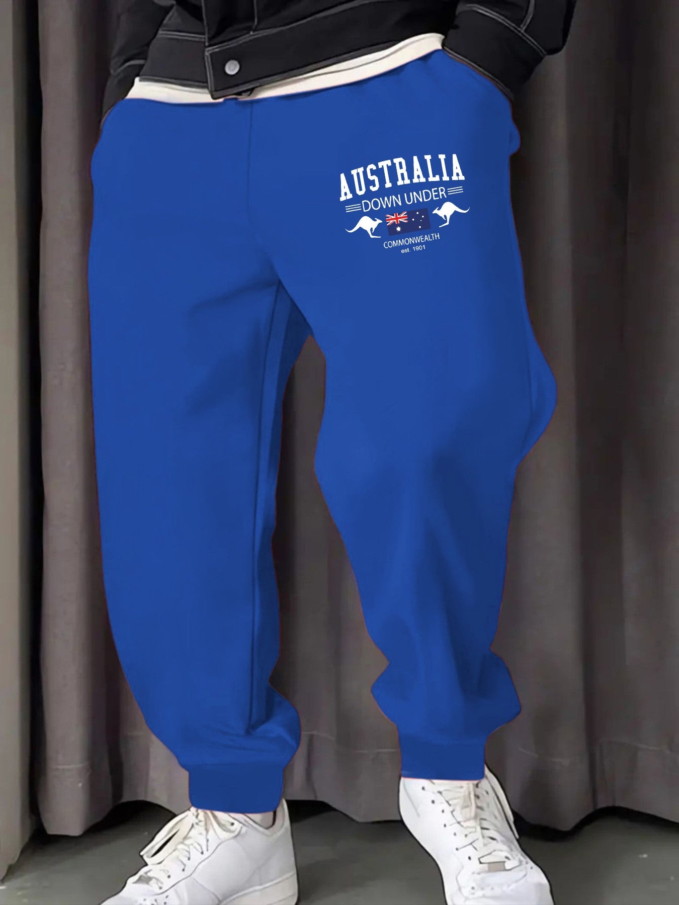 Austrália Down Under Impressão Homem Moletom Calça de Moletom Bolso Confortável Calças Compridas Calças Básicas Confortáveis Y2K Cintura Elástica Calça Versátil