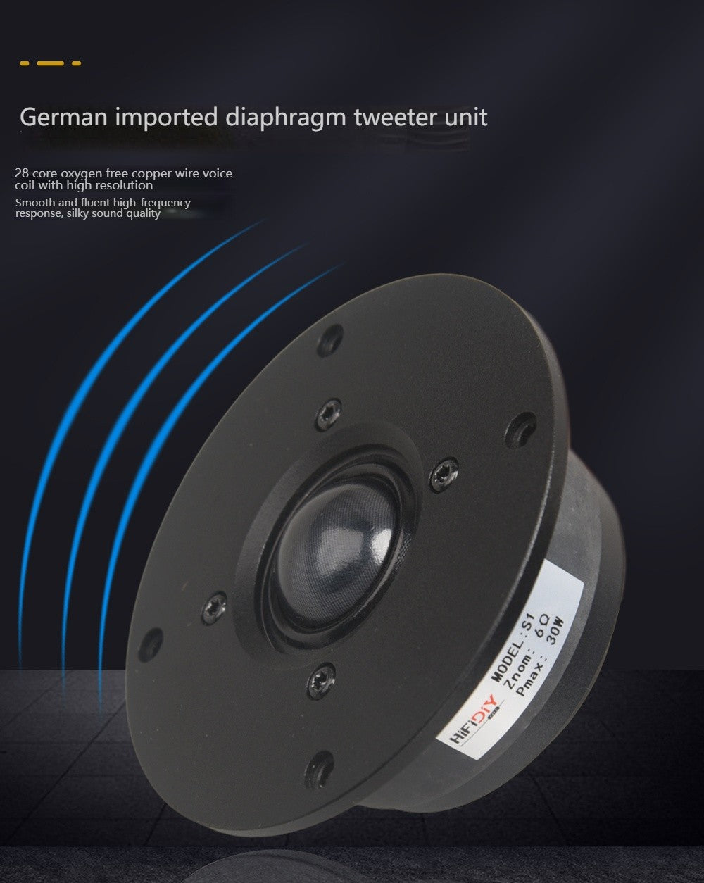 Alto-falante Tweeter Hifi S1 de 4 polegadas, Unidade de Alto-falante com diafragma de seda transparente, 6OHM 30W, Home Film, Agudos, 94/100/104/110/116/120