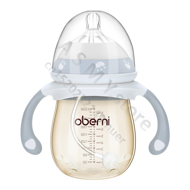 Oberni 240ml/300ml newborn PPSU baby bottle, large wide-bore easy to clean, wear a handle, baby more convenient to drink milk