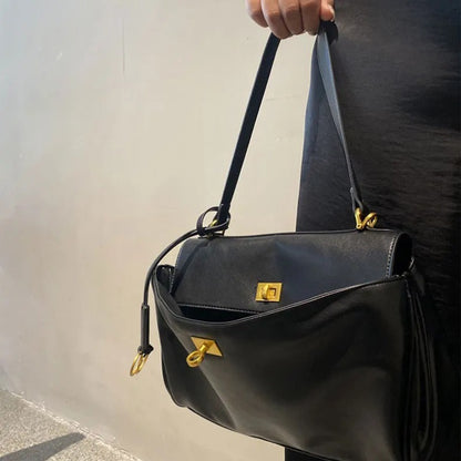 1pc Luxury Calfskin Woman Shoulder Bags Autumn Winter Genuine Leather Women Totes Fashion portable Gold Buckle Women HandBags