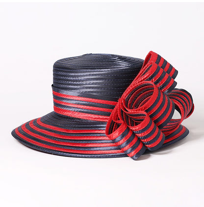 FS Satin Cloth Kentucky Derby Hats For Women Ladies Stripe Formal Tea Party Dress Wedding Bridal Elegant Church Cap Bowler Hat