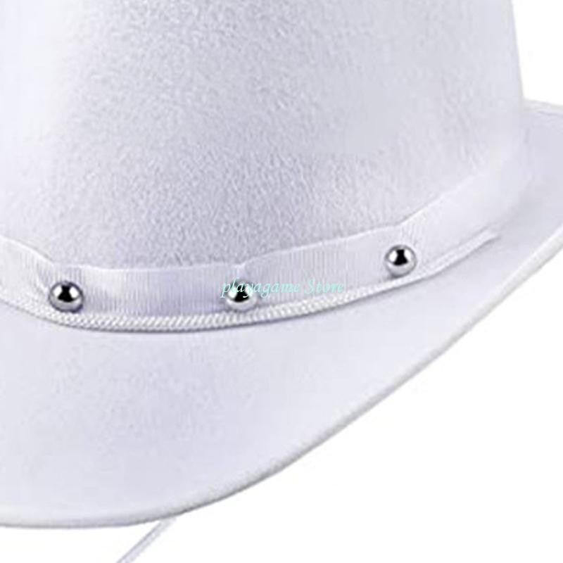 Y88A Creative Rivet-Decor Felt Cowboy Hat Cowgirl Big Brim Accessor