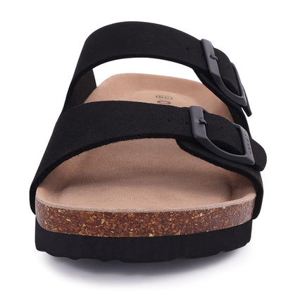 Shevalues Men Classic Leather Sandals Fashion Double Outdoor Beach Shoes Comfort Unisex Cork Footbed Slippers With Arch Support
