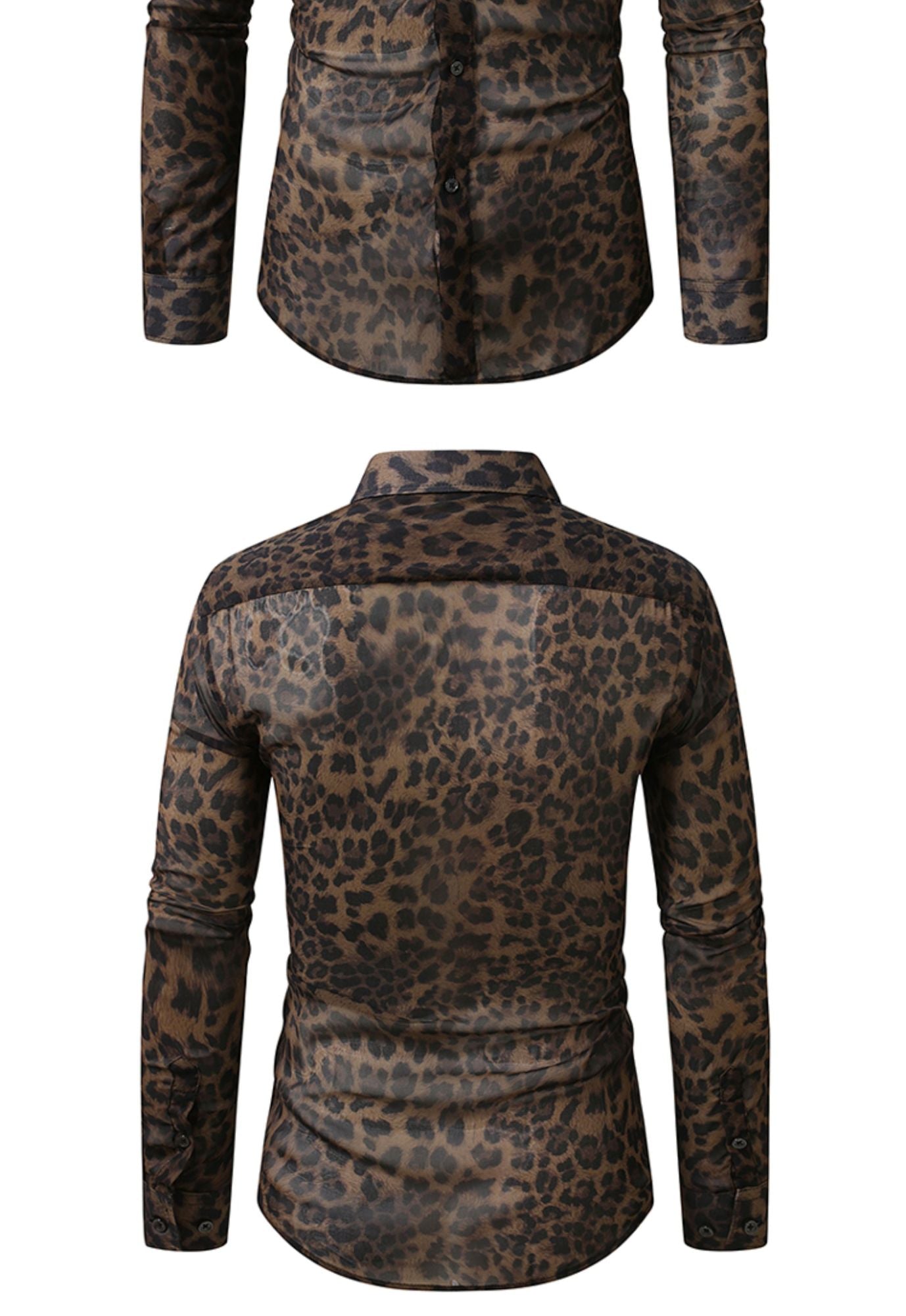 QJ CINGA Brand Men Leopard Print Long-sleeved Shirt, White Single-breasted Button-down Collar Printed Shirts, Asian Size M-6XL