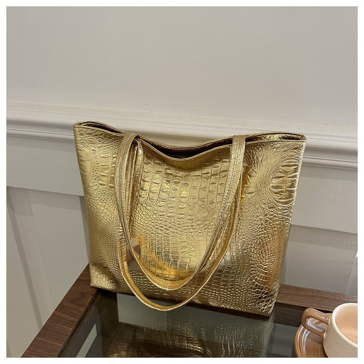 Fashion Casual Women Shoulder Bags Silver Gold Black Crocodile Handbag PU Leather Female Big Tote Bag Ladies Hand Bags Sac