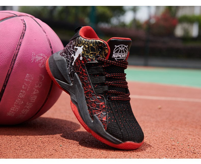 Children‘s Basketball Shoes Non-slip Breathable Basketball Training Sneakers Lace-up Boys Girls Basketball Boots Athletic Shoes