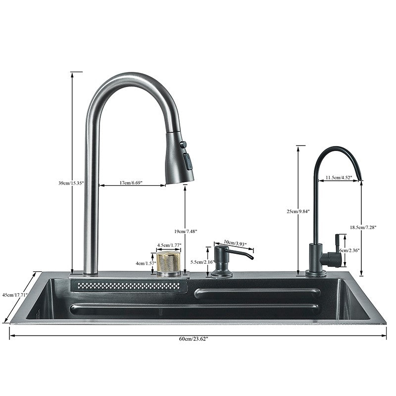 304 Stainless Steel Waterfall Kitchen Sink Sink Large Single basin With Large Single Slot Sink Above Counter With Cup Disher