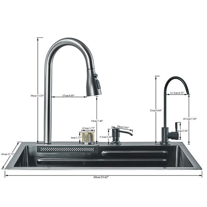 304 Stainless Steel Waterfall Kitchen Sink Sink Large Single basin With Large Single Slot Sink Above Counter With Cup Disher