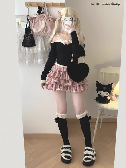 Y2K Sweet Ruffles Mini Skirt Women Kawaii Lolita Bow A Line Skirts Harajuku Japanese Cute High Waist Pink Blue Cake Skirt