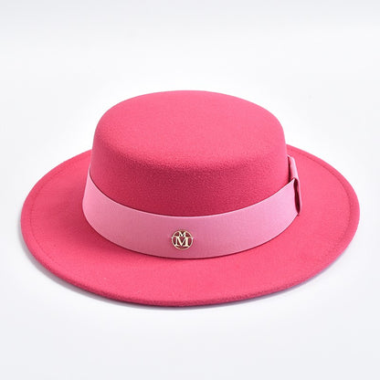 British Style Fedora Hats for Women Fashion Autumn Winter Flat Top Bow Elastic Ribbon Felt Hats Wedding Dress Jazz Cap