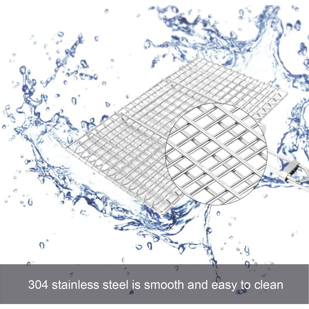 Stainless Steel Barbecue Rack Foldable Portable Long Handle Barbecue Basket Large Capacity Grilling Net Barbecue Tools