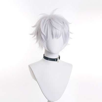 Peruca Sintética Curta Branca Lisa Anime Game Cosplay Resistente ao Calor Fofa Peruca Masculina para Uso Diário e Festas