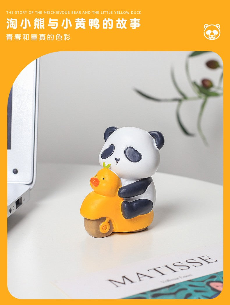 Estatuetas de panda de desenho animado para a mesa da sala de estar decorações fofas para casa artesanato em resina presentes criativos para alívio do estresse no escritório