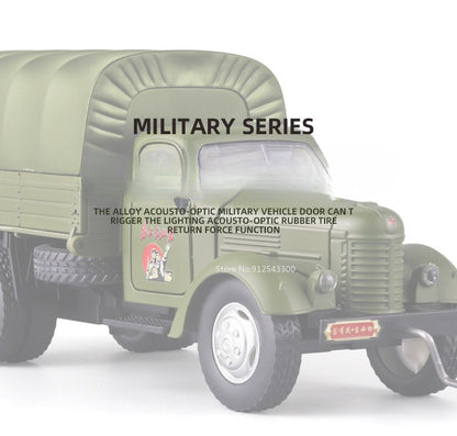 1:24 CA10 Vintage Truck Armored Car Model Toy Alloy Diecast Military Carrier Transport Vehicles Models Sound Light Kids Gifts
