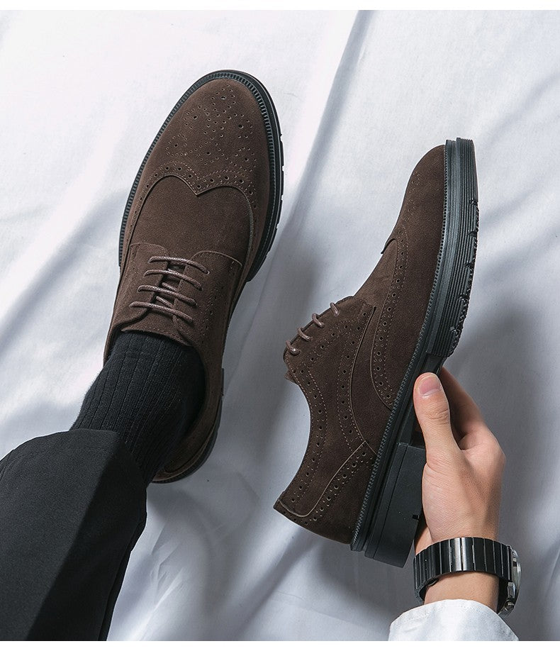 New 46 large size abrasive leather Brock carved business dress shoes for men round head lace-up casual shoes