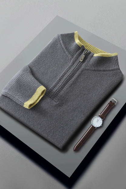 New Men Knitted Half Zipper Style Pullover Pure Australian Wool Sweater Splicing Edge Decoration High quality Thicken Warm Tops