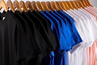 500/300g Heavy-duty White Pure Cotton T-shirt Thickened Threaded Round Neck Short Sleeves Three Needle Half Sleeve Tees