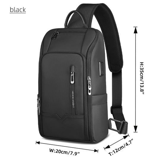 HK Anti-theft Men's Shoulder Bag Waterproof Chest Crossbody Bag with USB Oxford Leisure Satchel Multi-Pockets Sling Bag for Male