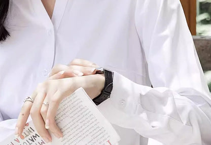 Professional White Shirt Women Office Lady Slim Fit Formal Blouse Woman Daily Commuter Simple Versatile Square Collar Base Shirt