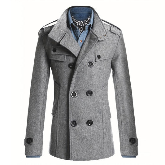 Men's Streetwear Solid Color Mid-length Woolen Coat Fashion Casual Button-down Suit Collar Jacket Leisure Luxury Retro Clothes