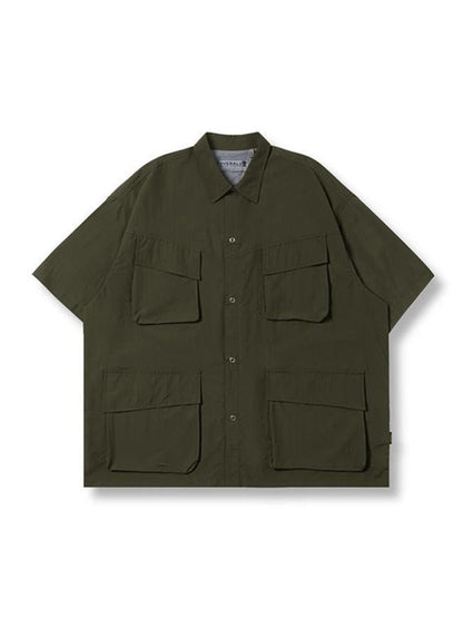 Gmiixder Multi Pocket Lapel Shirt Loose Workwear Short Sleeve Button Blouse Men Women Vintage CityBoy Japan Premium Cargo Shirt