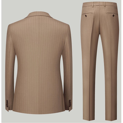 Blue Pinstripe Men's Double-breasted Suit Two-piece, Wedding/Party/Business Dress Jacket and Pants, Red Gray Male Sets M-4XL 5XL