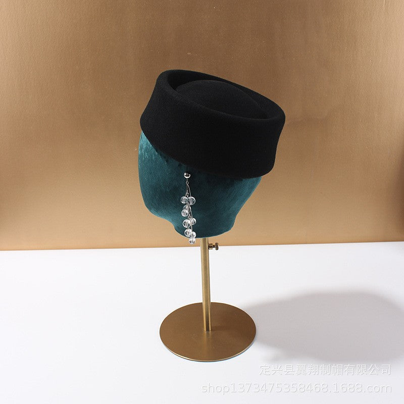 Autumn Winter Women Wool Fedoras Hats Elegant French Hard Top Concave Top Felt Berets Hat  Wedding Fascinator Party Pillbox Cap
