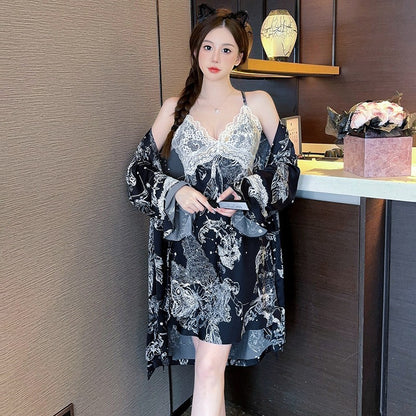 Sexy Nightwear for Women: Premium Ice Silk Strapless Camisole Nightgown Set Pure Desire Nightdress Homewear