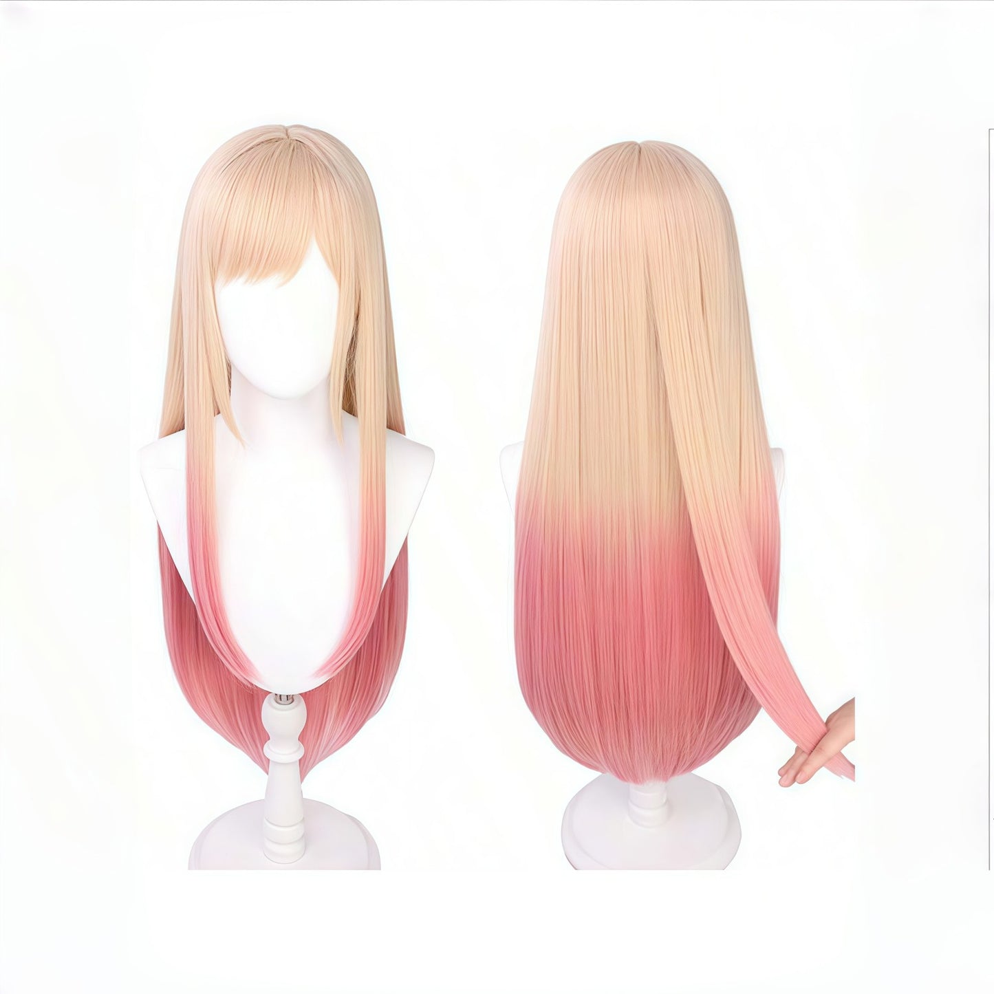 Peruca sintética para cosplay, gradiente vermelho cereja, cabelo longo e liso, efeito de gradiente realista para uso diário, aniversários
