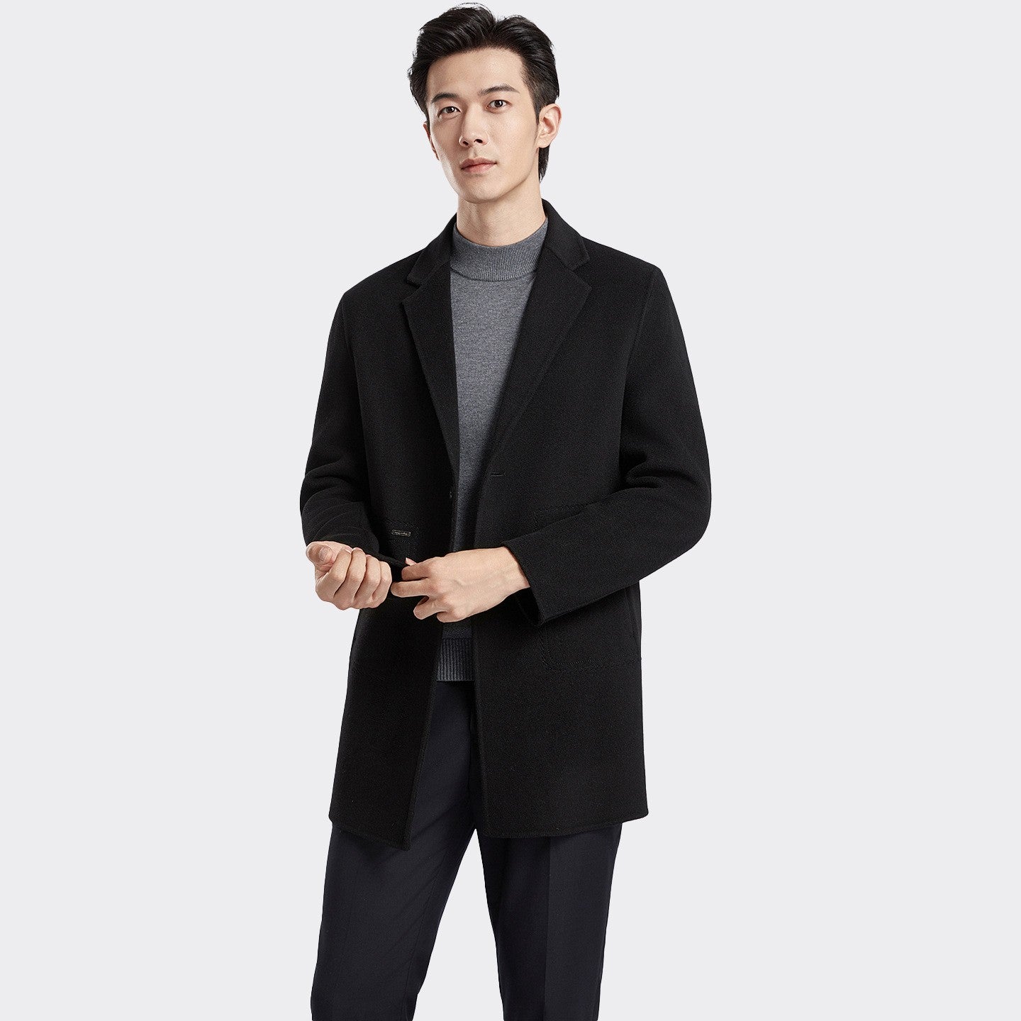 Men's 100% Wool Blend Overcoat - British-Inspired Mid-Length Trench Coat for All-Weather Smart Casual Wear