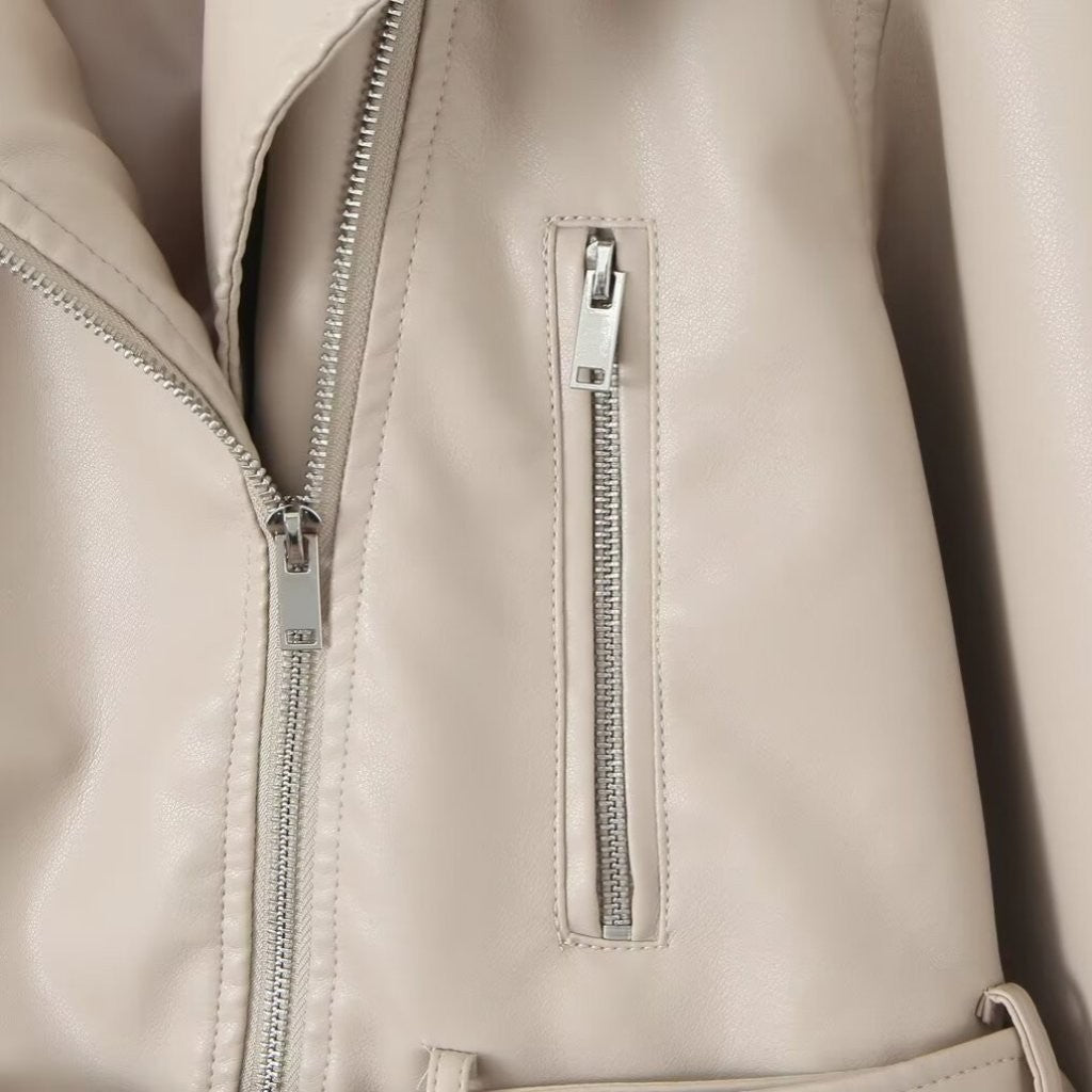 Women's Trendy Motorcycle Leather Jacket Coat European American Style Wholesale Distressed Design for Autumn