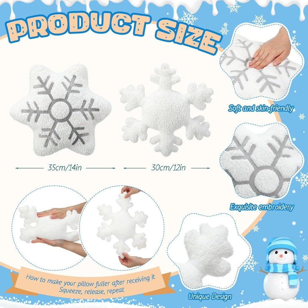 Set of 4 Christmas Snowflake Throw Pillows - White Sherpa Stuffed Winter Decorative Cushions