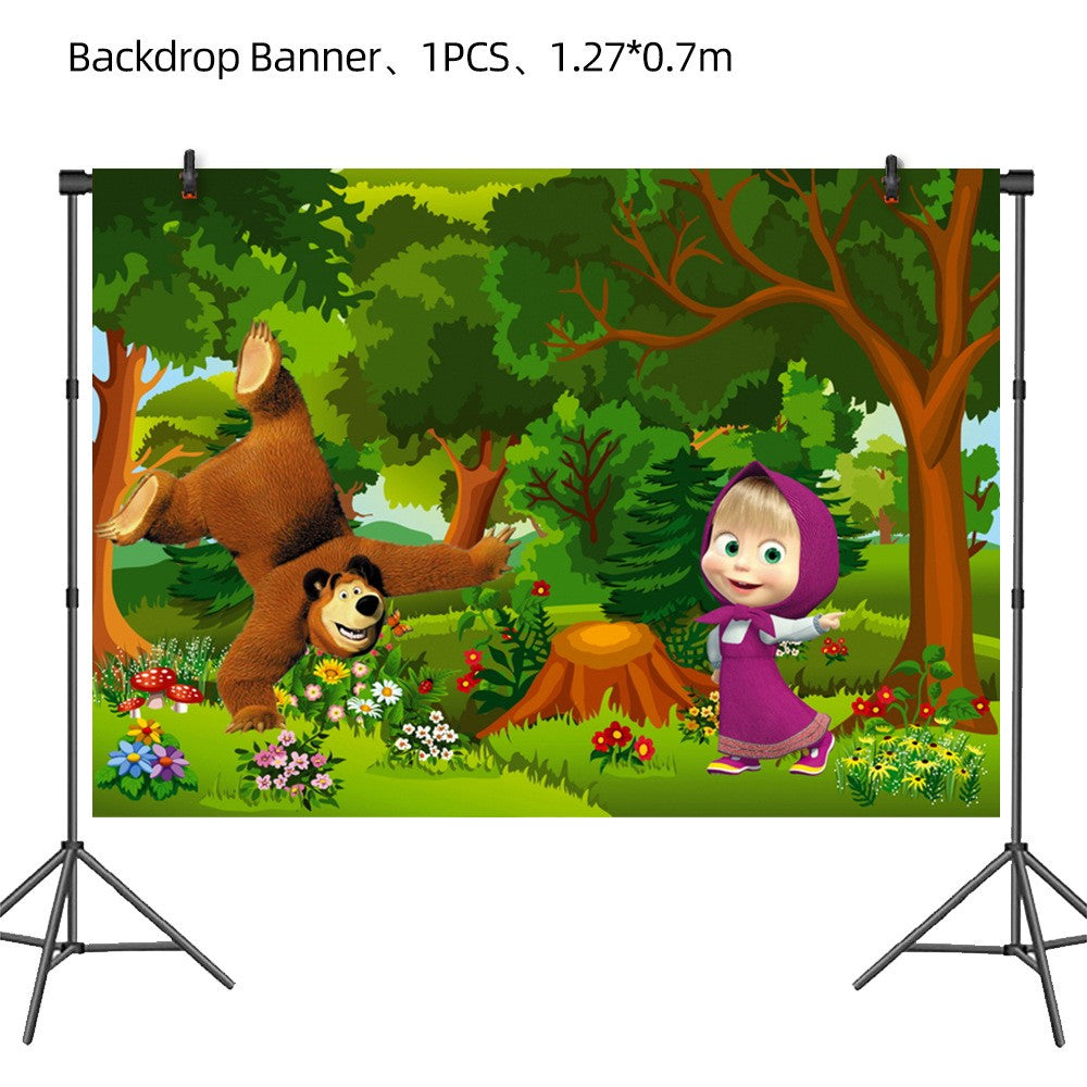 Masha and The Bear Theme Birthday Party Supplies Girls Masha Tableware Set Balloons Plates Cups for Kids Party Baby Shower Decor