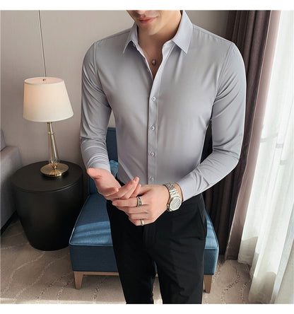 Plus Size S-7XL High Quality Men Dress Shirt 2024 Autumn Long Sleeve Solid Business Slim Shirts Homme Dress Social Casual Shirt