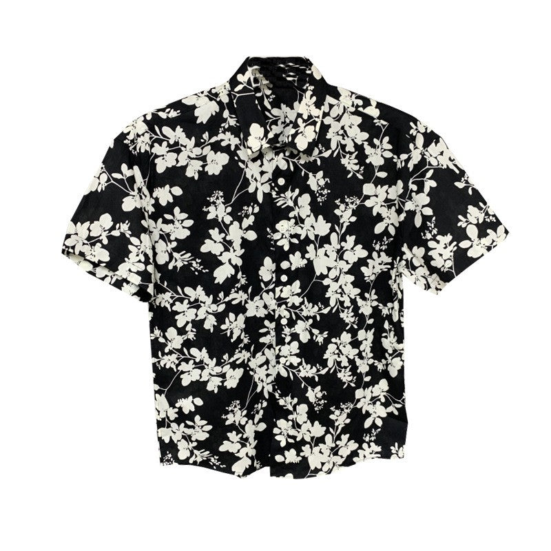 High-end  new summer big floral short-sleeved shirt for men, stylish casual half-sleeved shirt, trendy brand top