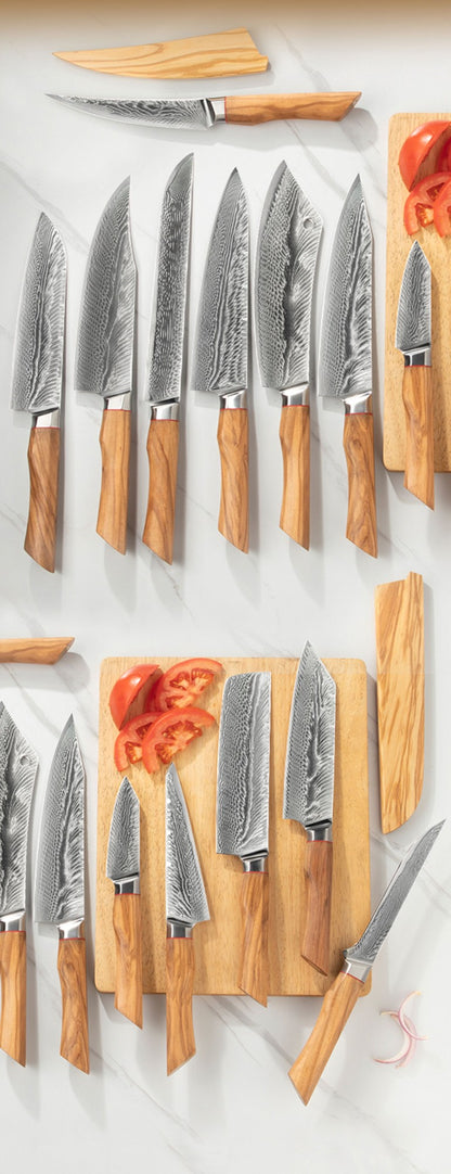Conjunto de facas de cozinha para chef Damasco 67-LAY, faca japonesa Santoku Nakiri, faca utilitária, faca para desossar, faca de cozinha com cabo de madeira de oliveira HD