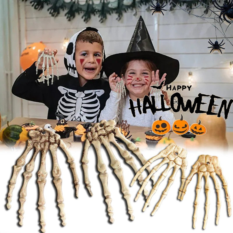1 Pair Of Halloween Skeleton Hands Haunted House Bar Party Plastic Horror Props Dummy Hands Bones Halloween Scene Decor Supplies