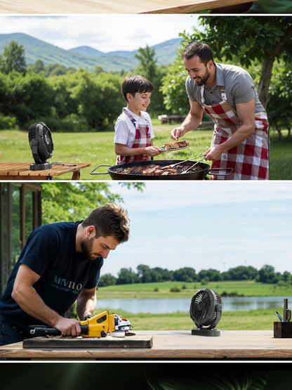 Portable Camping Fan with LED Lantern, 4000mAh 7-Inch Rechargeable Outdoor Tent Fan, 360° Head Rotation, 3 Speed and Quiet Batte